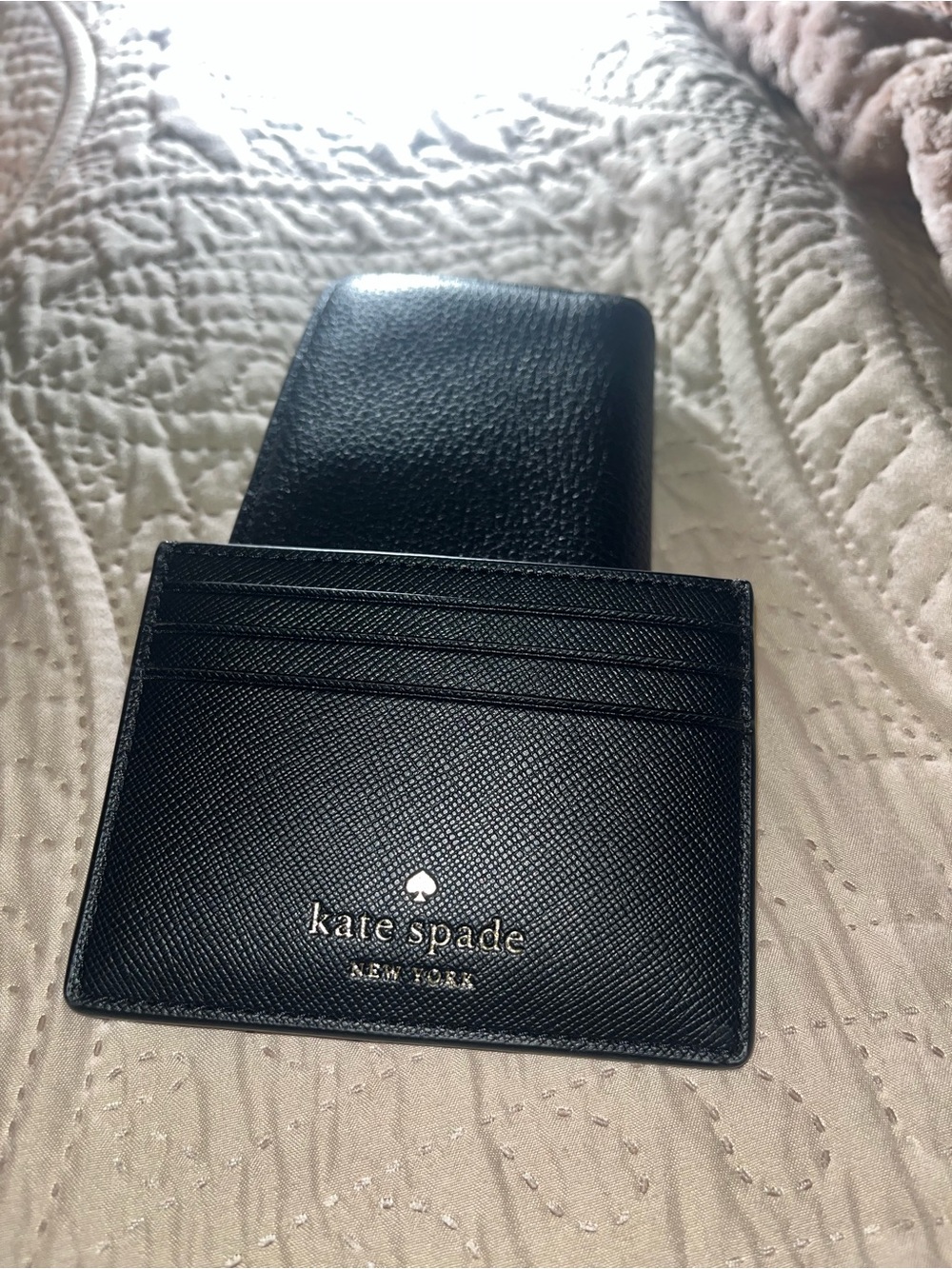 2 Kate spade black pebbled leather zip pouch wallet with gold